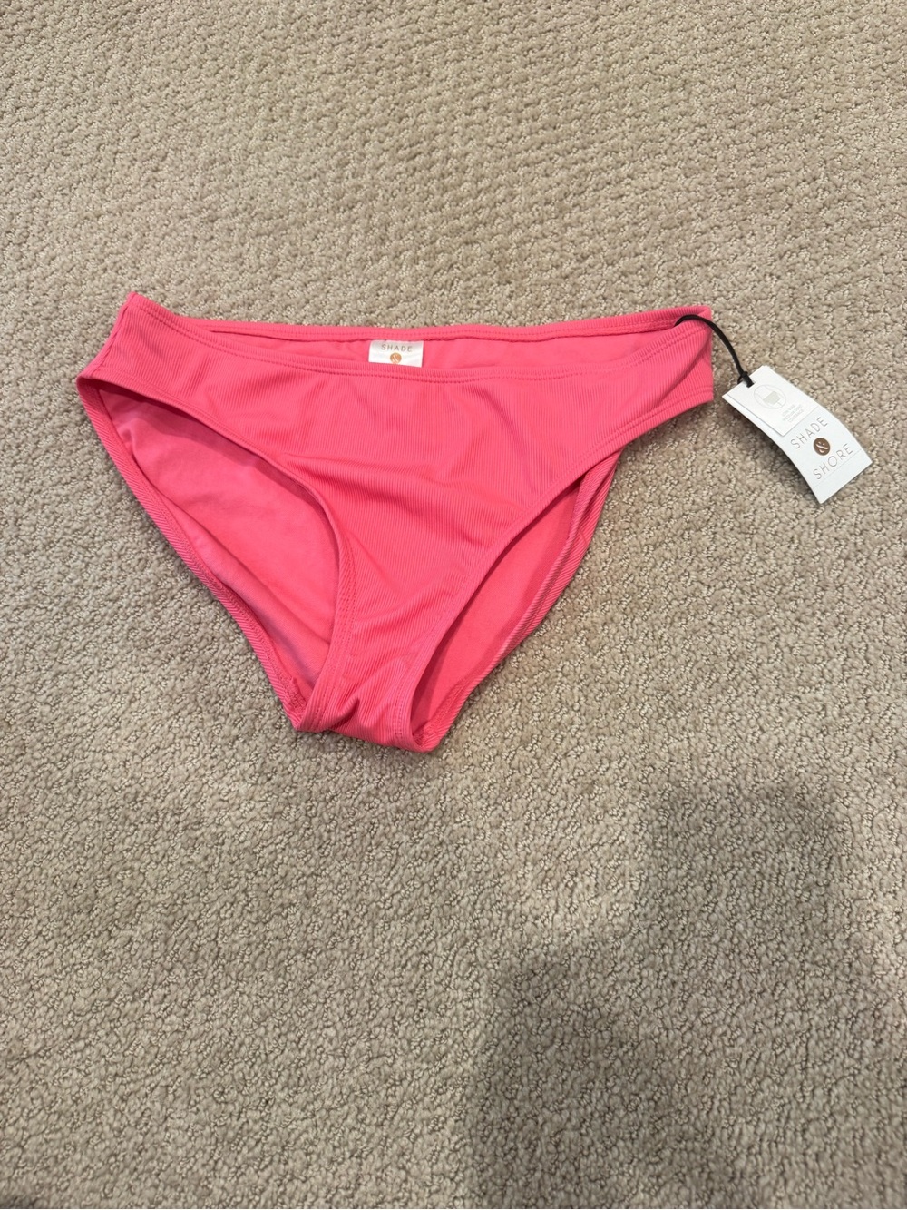 Shade & Shore Coral Pink Ribbed Bikini Bottom